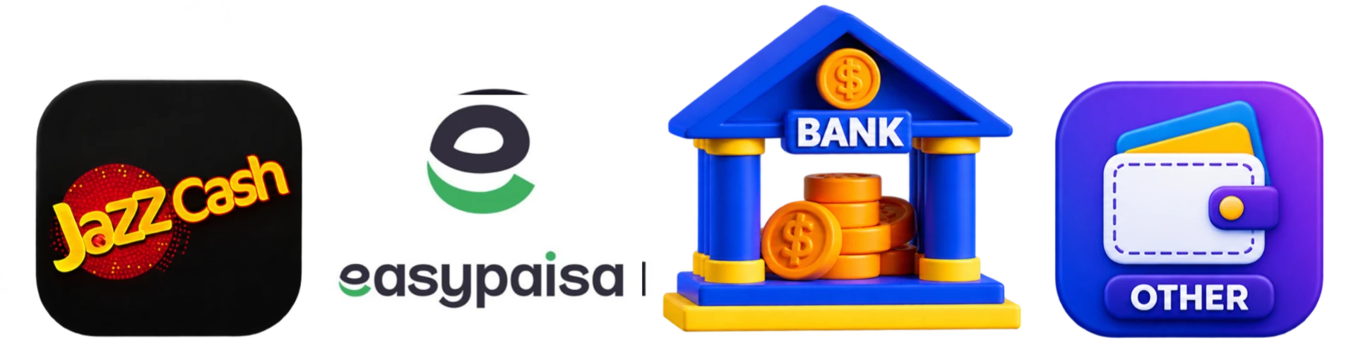 JazzCash, Easypaisa, bank transfer and other local wallets accepted